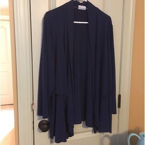 Susan Graver, liquid knit “blazer-like” cardigan dark blue, 3X